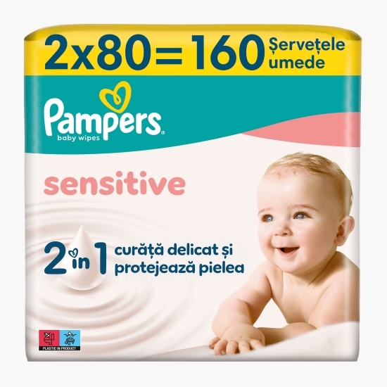 Șervețele umede pentru bebeluși, Sensitive, 2 pachete x 80 buc