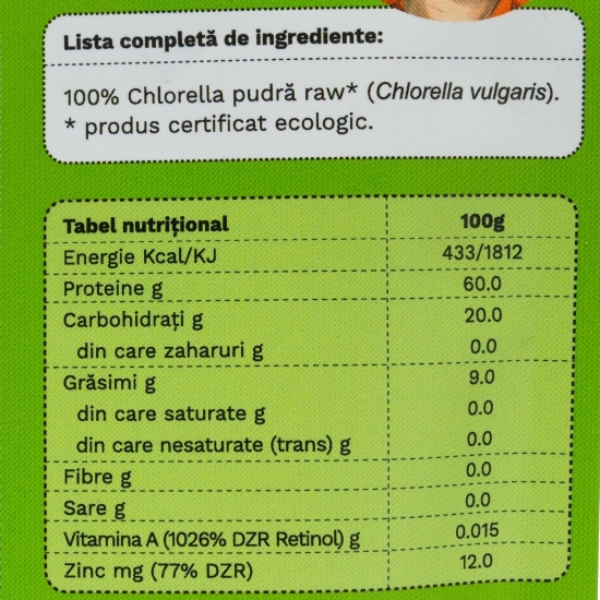 Chlorella, pulbere ecologică pură, 125g