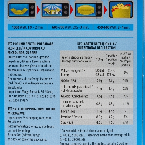 Popcorn cu sare pentru cuptorul cu microunde 3x80g