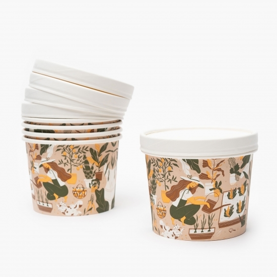Boluri de carton cu capace albe 115mm 480ml 6 buc