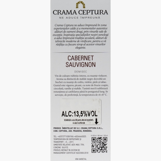 Vin roșu demisec Cervus Cabernet Sauvignon, 13.5%, bag in box 3l