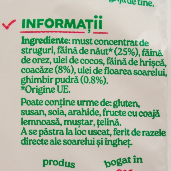 Biscuiți cu năut, ghimbir și coacăze, fără zahăr adăugat 100g