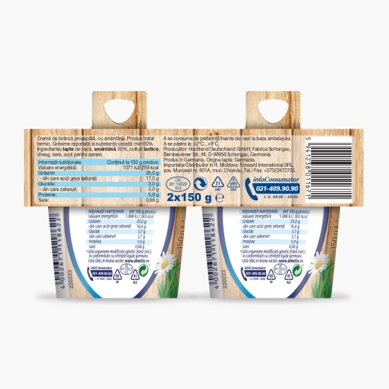 Pachet cremă de brânză cu smântână 2x150g, 1+1-30%