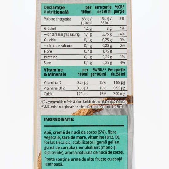 Băutură vegetală pe bază de cocos Carpos, fără zahăr 1l