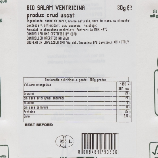 Salam Ventricina crud-uscat, eco 80g