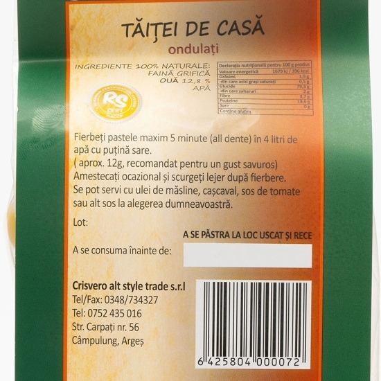 Paste de casă cu ou, tăiței ondulați 250g