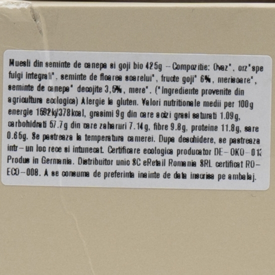 Musli din semințe de cânepă și goji eco 425g