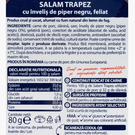 Salam Trapez cu înveliș de piper negru, feliat 80g