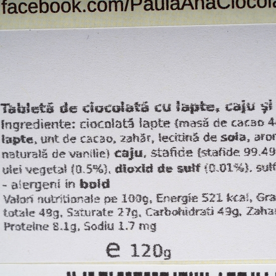 Ciocolată 44% cu caju și stafide 120g