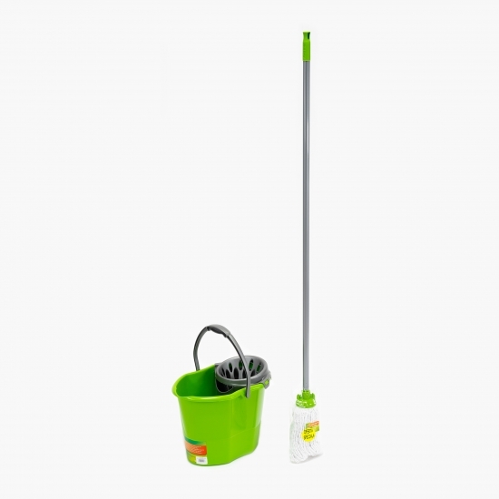 Set pentru curățat podele (găleată, storcător și mop)