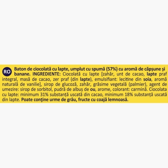 Baton de ciocolată cu spumă de căpșuni și banane Pufs 21g 