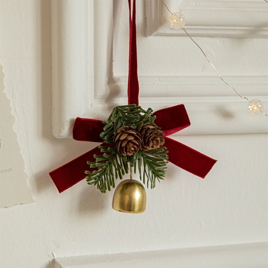 Ornament de brad Fundă de Crăciun cu clopoțel, 10x10cm, roșu