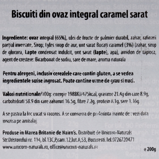 Biscuiți din ovăz integral cu caramel sărat 200g