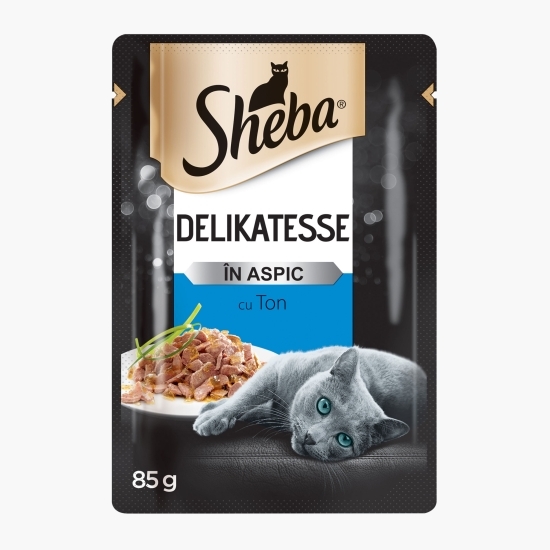 Hrană umedă pentru pisici adulte, 85g, cu ton în aspic Delikatesse