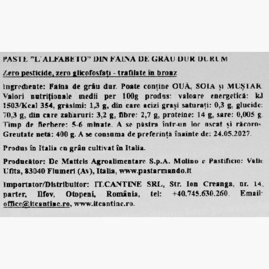 Paste pentru copii L'alfabeto 400g