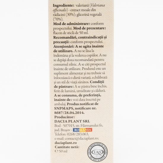 Valeriană tinctură fără alcool 50ml