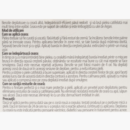 Benzi depilatoare pentru față, cu ulei de argan