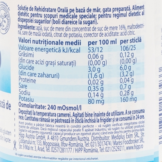 Soluție rehidratare orală pe bază de măr, +6 luni, 200ml