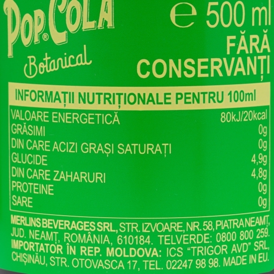 Băutură carbogazoasă Pop Cola Botanical cu lămâie & lime 500ml
