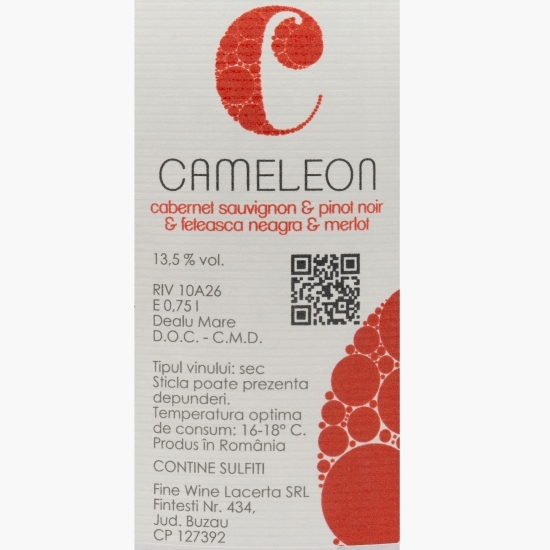Vin roșu sec Cabernet Sauvignon, Pinot Noir, Fetească Neagră și Merlot, Cameleon, 13.5%, 0.75l 