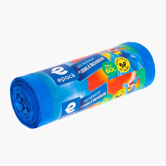 Saci menajeri cu dublă închidere albastru 60l 24buc