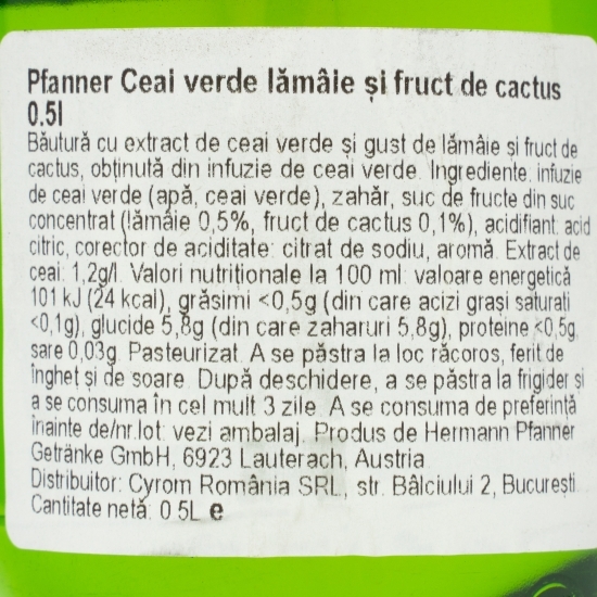 Ceai verde lămâie și fruct de cactus 0.5l