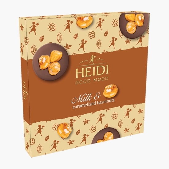 Praline din ciocolată cu lapte cu umplutură de praline și alune de pădure întregi caramelizate, 119g