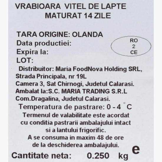 Vrăbioară vițel de lapte, maturat 14 zile 250g