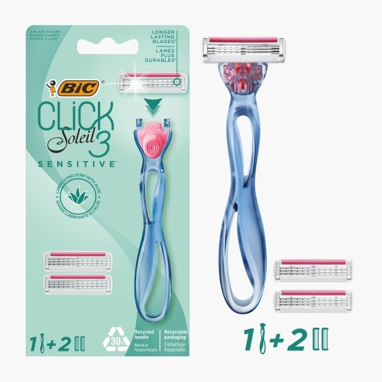 Aparat de ras pentru femei Click Soleil 3 lame Sensitive, 1 mâner + 2 rezerve