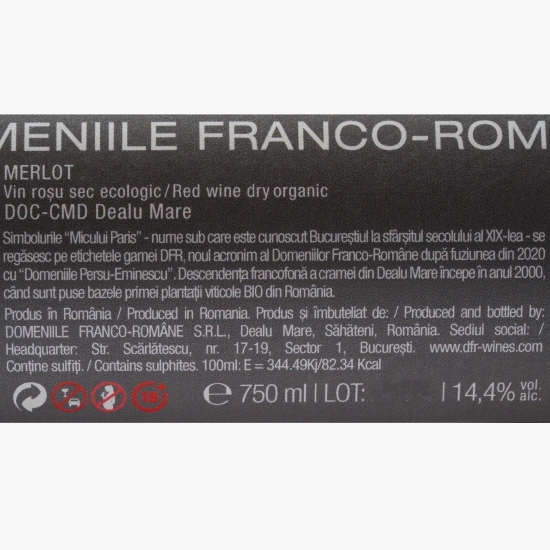 Vin roșu sec eco Merlot, 14.4%, 0.75l