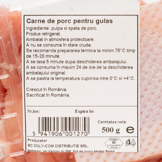 Carne de porc pentru gulaș 500g