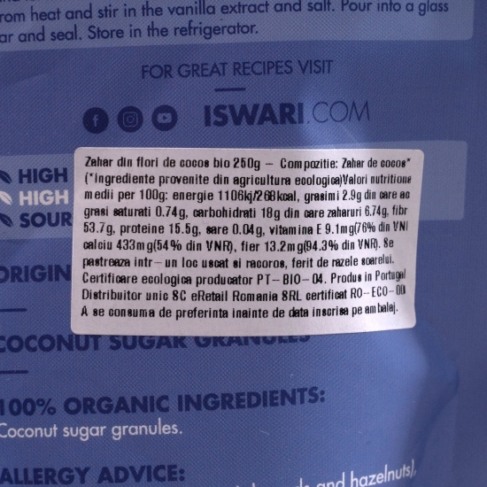 Zahăr din flori de cocos eco 250g