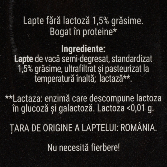 Lapte high protein, fără lactoză, 1.5% grăsime, 1l