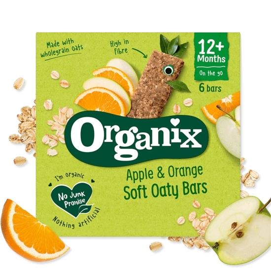 Batoane ecologice din ovăz integral cu mere și portocale, 6x23g, 12+ luni