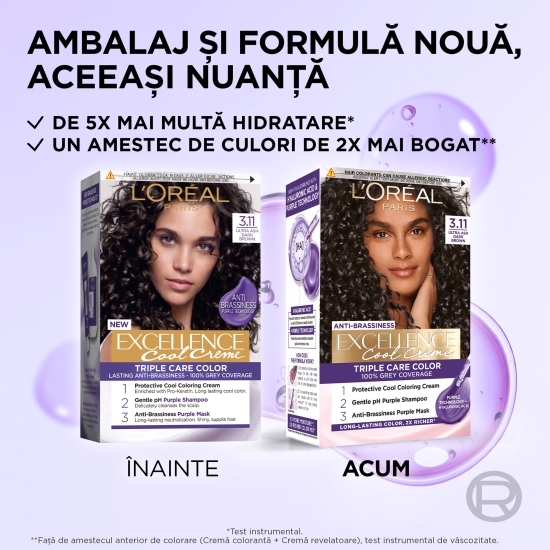 Vopsea de păr permanentă Cool Crème 3.11 Ultra ash dark brown 192ml