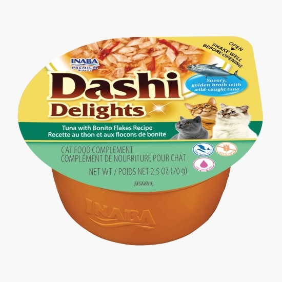 Hrană umedă pentru pisici Dashi Delights, cu ton și fulgi de Bonita, 70g