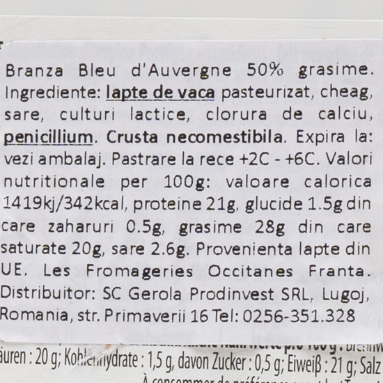 Brânză Bleu d'Auvergne 50% grăsime 125g