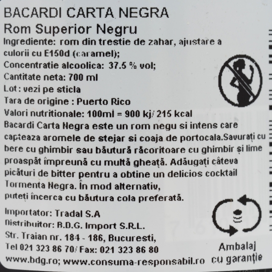 Rom Carta Negra, 37.5%, 0.7l