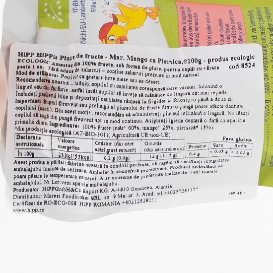 Piure ecologic de măr, mango, piersică, +1 an, 100g