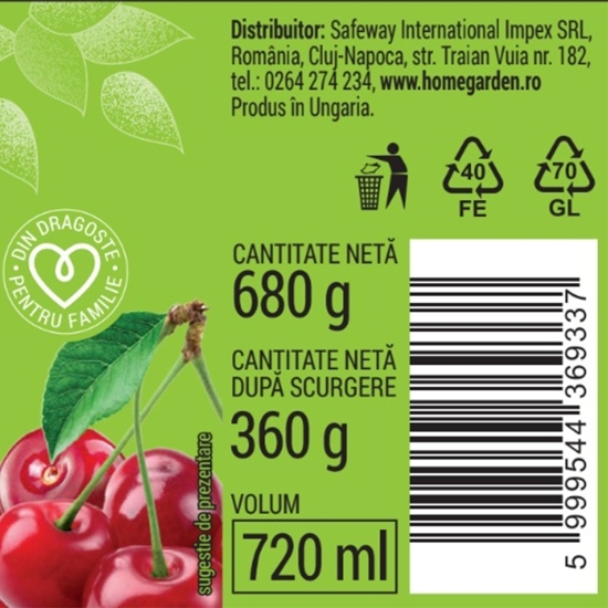 Compot de cireșe, fără sâmburi, 680g