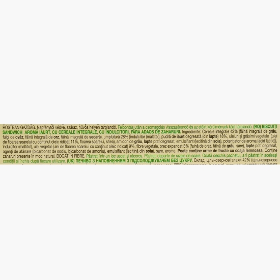 Biscuiți cu iaurt și cereale integrale, fără zahăr adăugat 220g