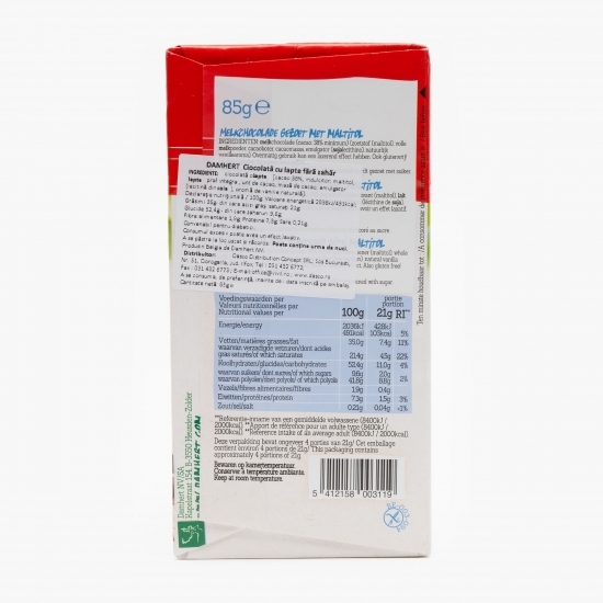 Ciocolată cu lapte, fără zahăr adăugat, 85g