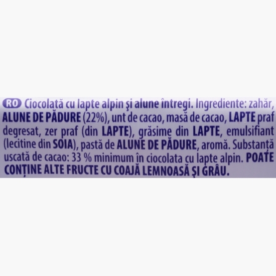 Ciocolată cu lapte alpin și alune întregi, 190g