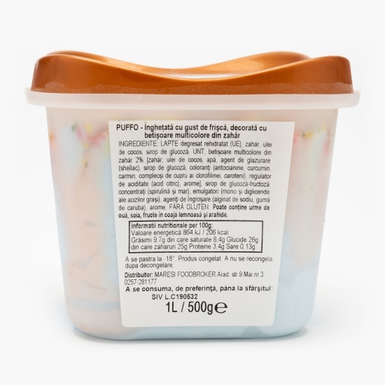 Înghețată Puffo cu gust de frișcă, decorată cu bomboane multicolore de zahăr 500g