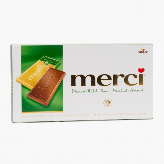 Tablete de ciocolată cu alune de pădure și migdale 100g, 4 buc