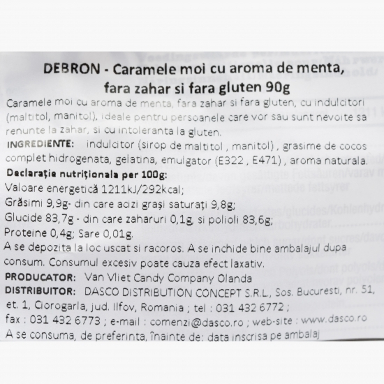 Caramele moi cu aromă de mentă, fără zahăr 90g