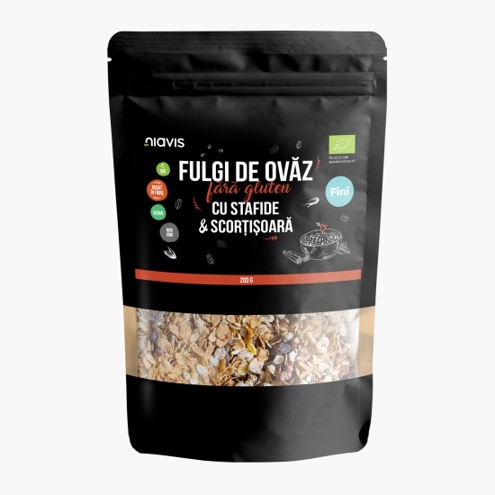Fulgi de ovăz fini eco, fără gluten, cu stafide și scorțișoară 200g