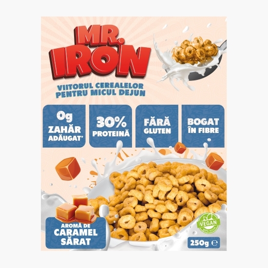Cereale vegane cu aromă naturală de caramel sărat, cu 30% proteină, fără zahăr, low carb, fără gluten 250g