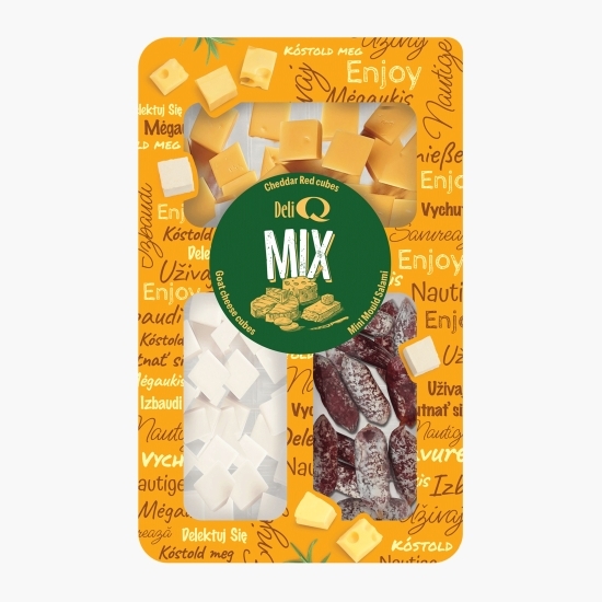 Mix cuburi cheddar roșu, brânză de capră și mini salam cu mucegai 200g
