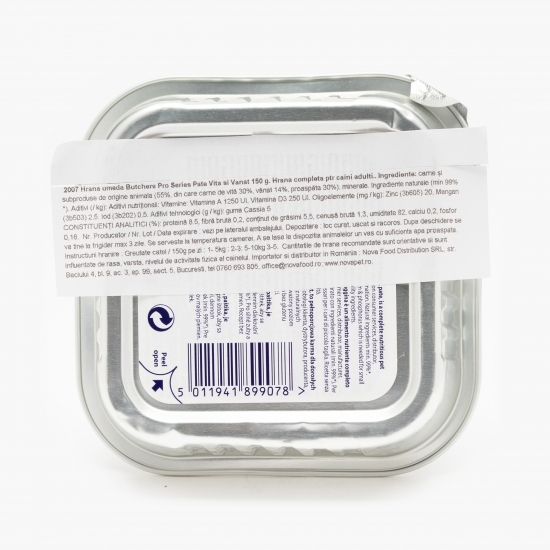 Hrană umedă pentru câini, pate, 150g, vită și vânat